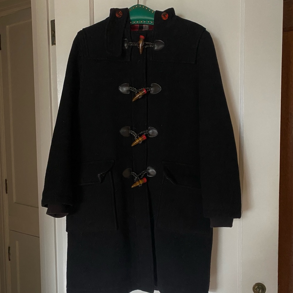 Marc Jacobs- Black Toggle Coat with Red Flannel interior lining